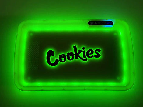 Cookies Brand GlowTray Green LED Light-Up Rolling Tray – Rechargeable & Portable
